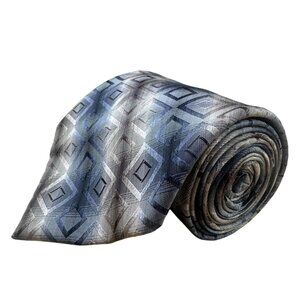 Kenneth Cole Mens Blue 100% Silk Geometric Handmade Tie Elegant Design
